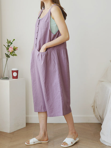 OPS4707K05-Low Key Pocket Linen Sleeveless Dress 