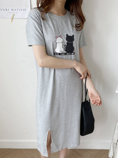 OPS4776C06-two cats slit long dress 