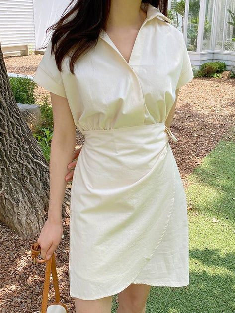 OPS4811K06-Cotton Wrap Short Sleeve Dress 