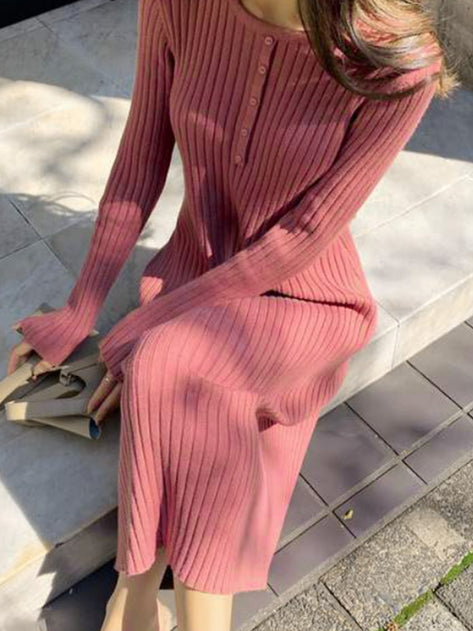Molina button rib knit dress 
