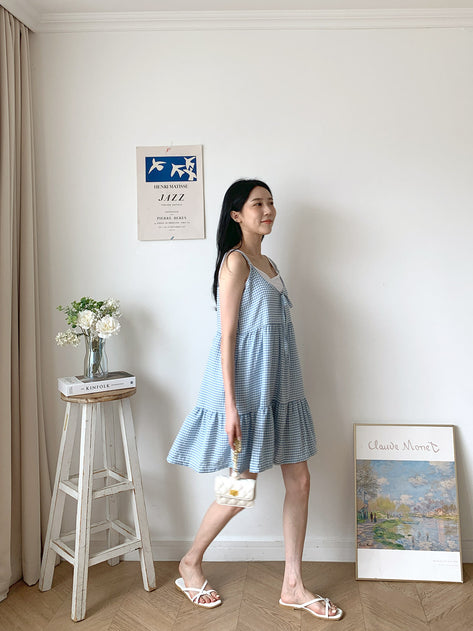 Needle Check Camisole Tiered Dress 