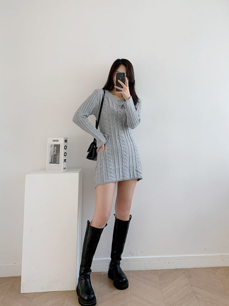 The Nerin V Neck Cable Mini Knit One Piece 