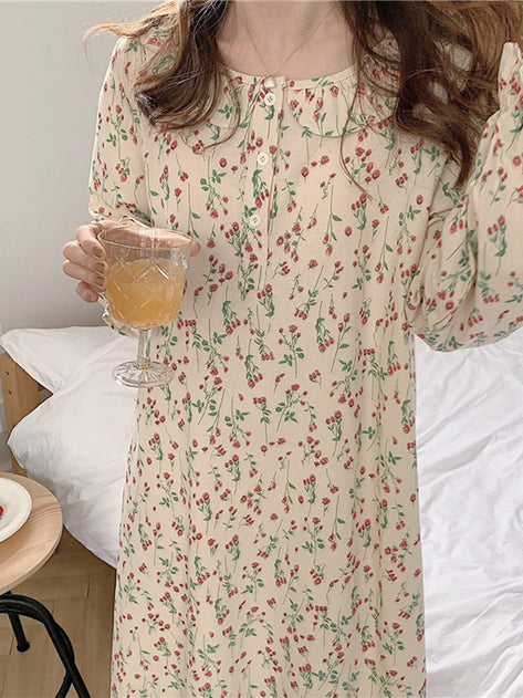 Aura Brace Flower Pajamas Long Dress 