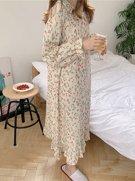 Aura Brace Flower Pajamas Long Dress 