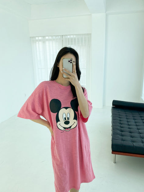 Anuba Boxy Mickey Printing Long Dress