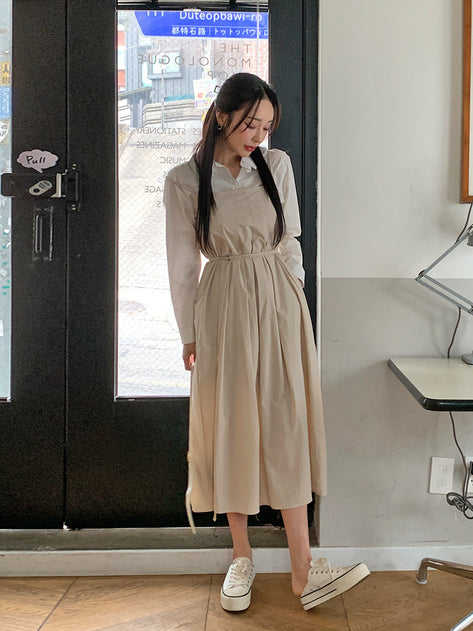 Ford Bar Strap String Pleated Long Dress 