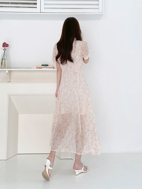 Afikan Fruser Color Short Sleeve Long Dress