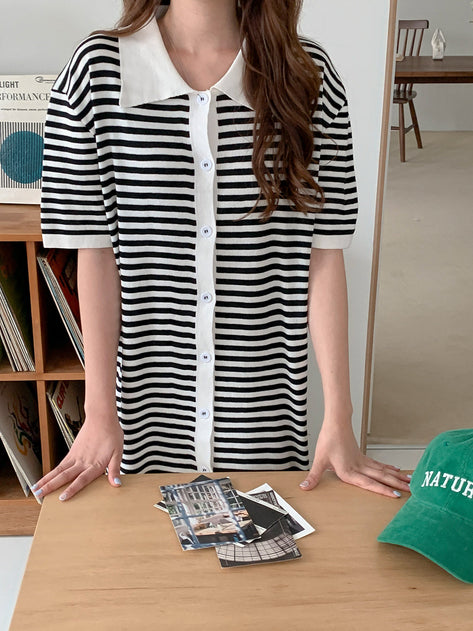 Memio color stripe short sleeve knit dress