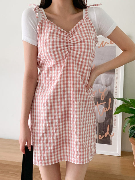Mornfel check string camisole mini dress 