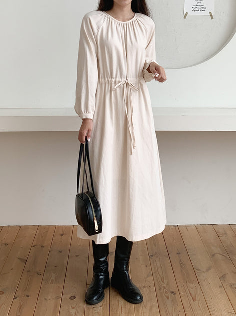 Nonway String Round Long Sleeve Long Dress 