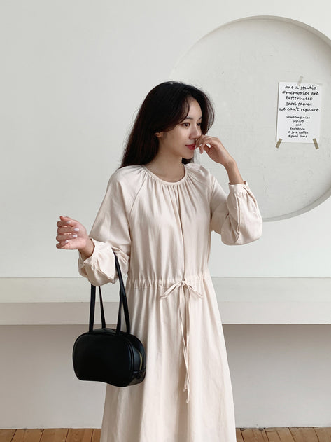 Nonway String Round Long Sleeve Long Dress 