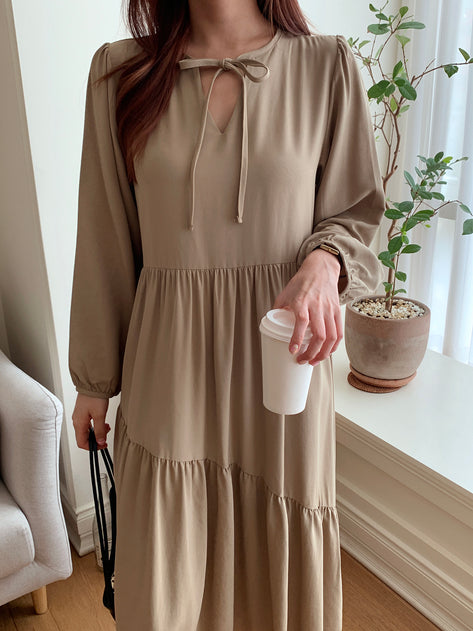 Body All Strap Ruched Tiered Long Sleeve Long Dress 
