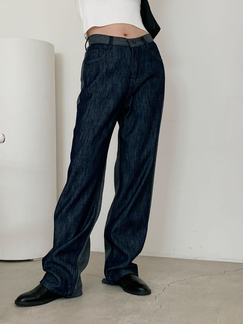 Rurika blue color combination wide fabric long pants 