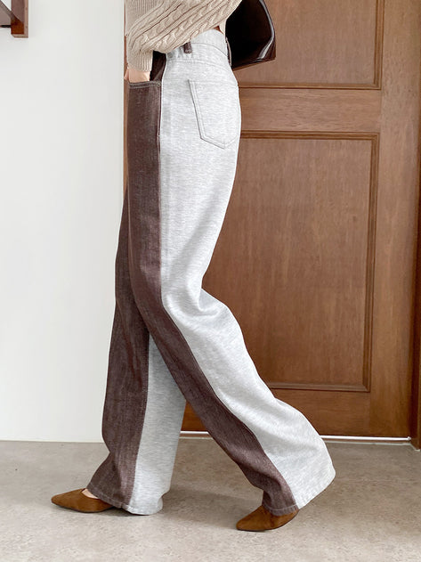Rual Color Combination Wide Long Pants 