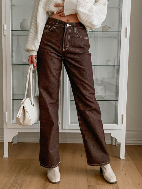 Onel brown fabric wide long pants