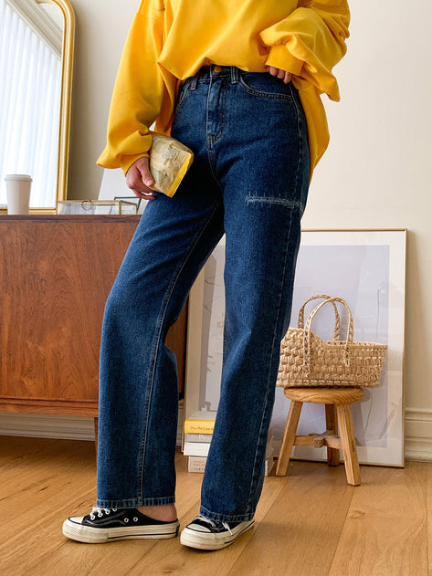 Werfe Knitted Straight Denim Long Pants