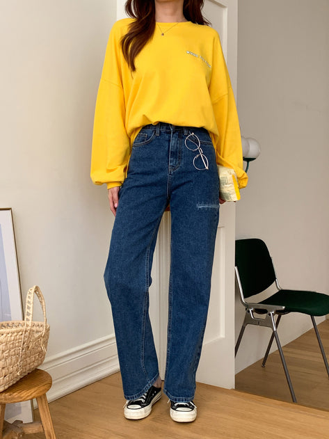 Werfe Knitted Straight Denim Long Pants