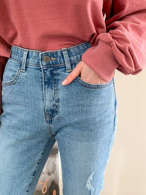Toulaet Hidden Banding Damaged Denim Skinny Pants 