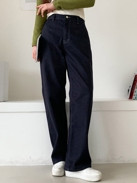 Trafit fabric wide long denim pants 