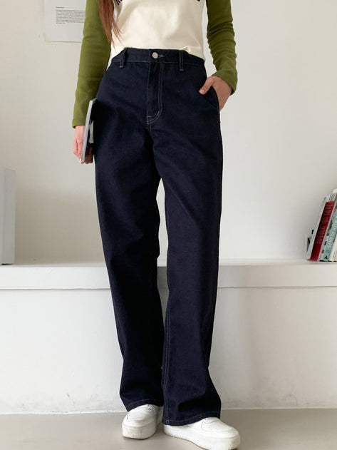 Trafit fabric wide long denim pants 