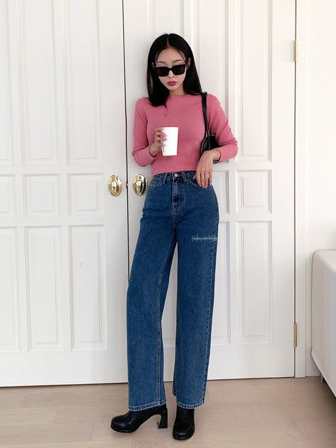 Werfe Knitted Straight Denim Long Pants 