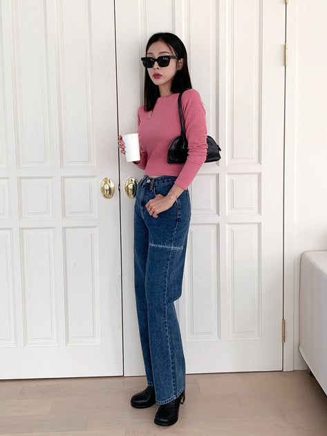 Werfe Knitted Straight Denim Long Pants 