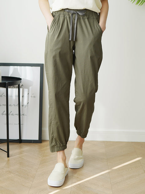 PT4682K03-cheek bag banding linen jogger pants 