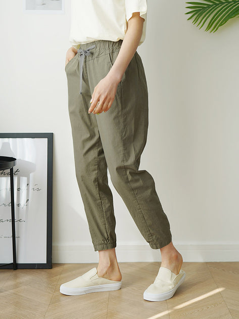 PT4682K03-cheek bag banding linen jogger pants 
