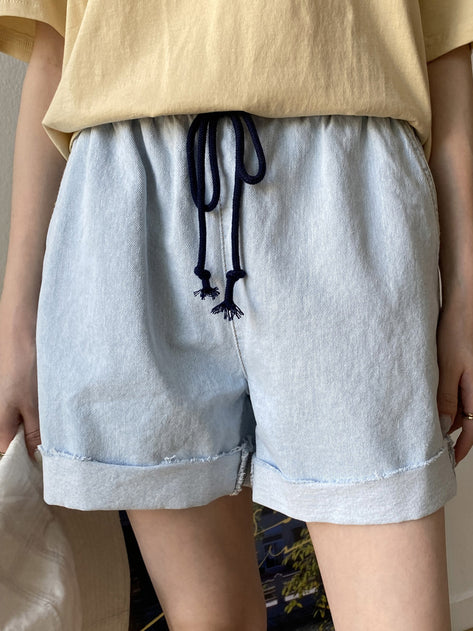 Macra denim banding roll-up shorts 