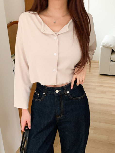 Letter Cropped String Sleeveless Loose Fit Long Sleeve Cardigan Set 