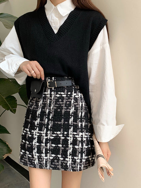Devan Knitted Tweed Skirt (Belt SET) 