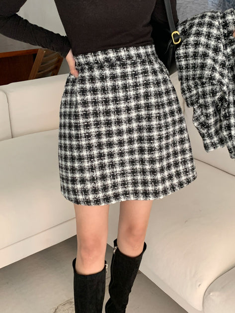 slit tweed banding skirt