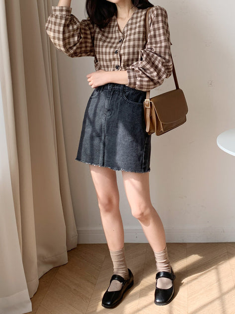 Rummard Cut Denim Miniskirt 