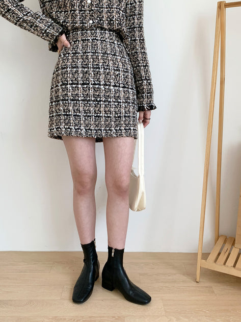 Pretinted tweed banding miniskirt 