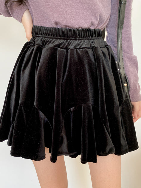 Randel Velvet Pleated Banding Miniskirt 