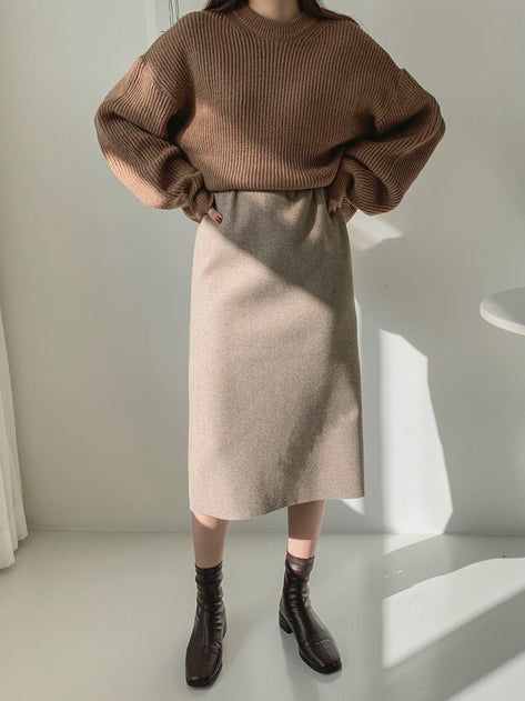 Doperite wool banding long skirt 