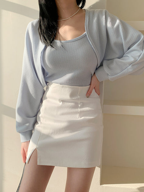league slit simple mini skirt 