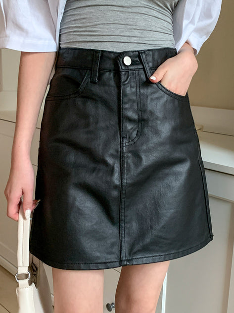 Add-N A-Line Leather Mini Skirt 