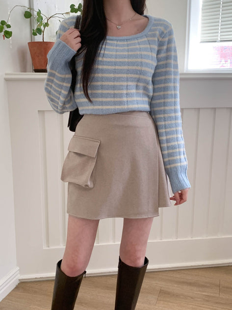 Nuter B Back Banding Wool Fake Wrap Mini Skirt
