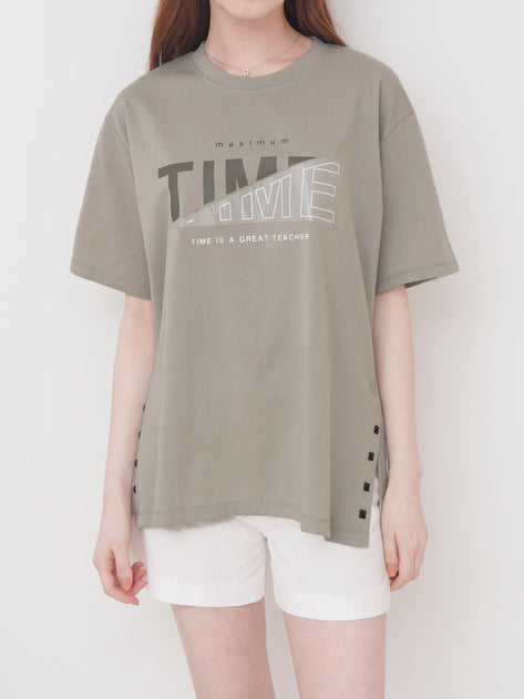 T3223k96-타임 레터링 반소매 티셔츠 