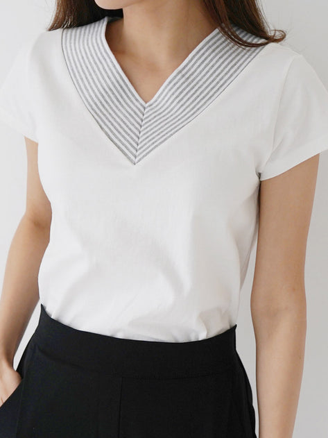 T3265K97-Karen T-shirt Oblique v-neck short-sleeved T-shirt 