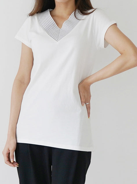 T3265K97-Karen T-shirt Oblique v-neck short-sleeved T-shirt 