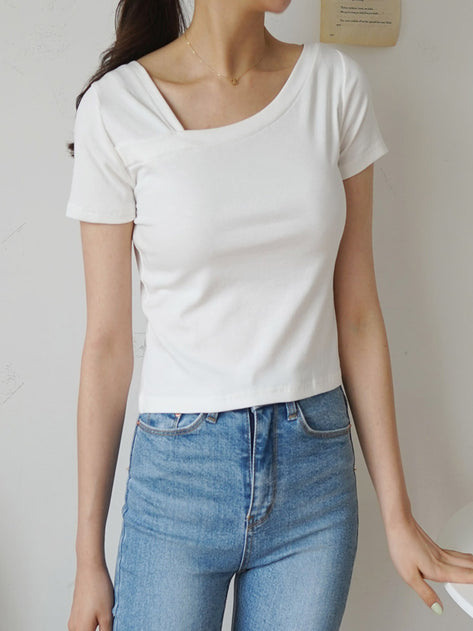 Chenian diagonal short-sleeved T-shirt 