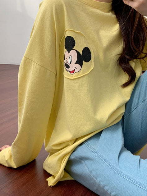 (Disney Genuine Product) Fenuline Mickey Printing Loose Fit T-shirt 