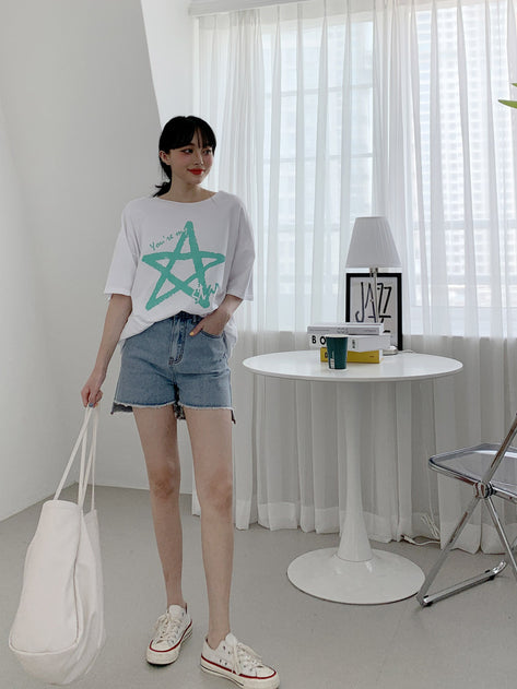 GIRLIGHT star printing short-sleeved box T-shirt 