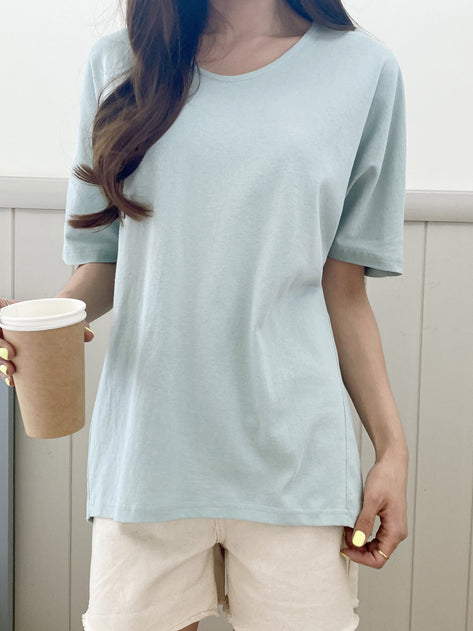Eco -sey V neck Nagan Unbalanced Short Sleeve T -shirt